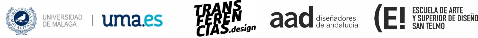 Logotipos de la Universidad de Málaga, Transferencias.design, Asociación Andaluza de Diseñadores y Escuela de Arte y Superior de Diseño San Telmo